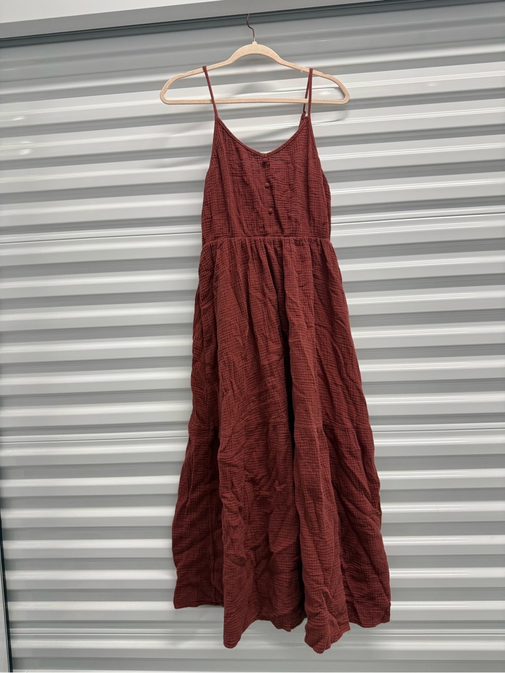 Steven Madden gauze Brick Red Textured Spaghetti-Strap Maxi Dress large